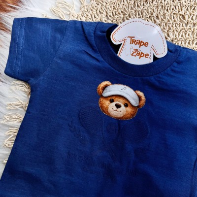  Conj. Camiseta Baby Bear Team e Bermuda - Azul Jeans